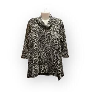 Ruby Rd. Womens Blk/Silver Animal Print Textured Knit Cowl Neck Pullover Size S